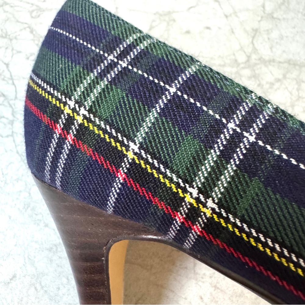 ANN MARINO by BETTYE MULLER plaid Mary jane HEELS retro pinup blue women’s 9 red - Picture 7 of 11